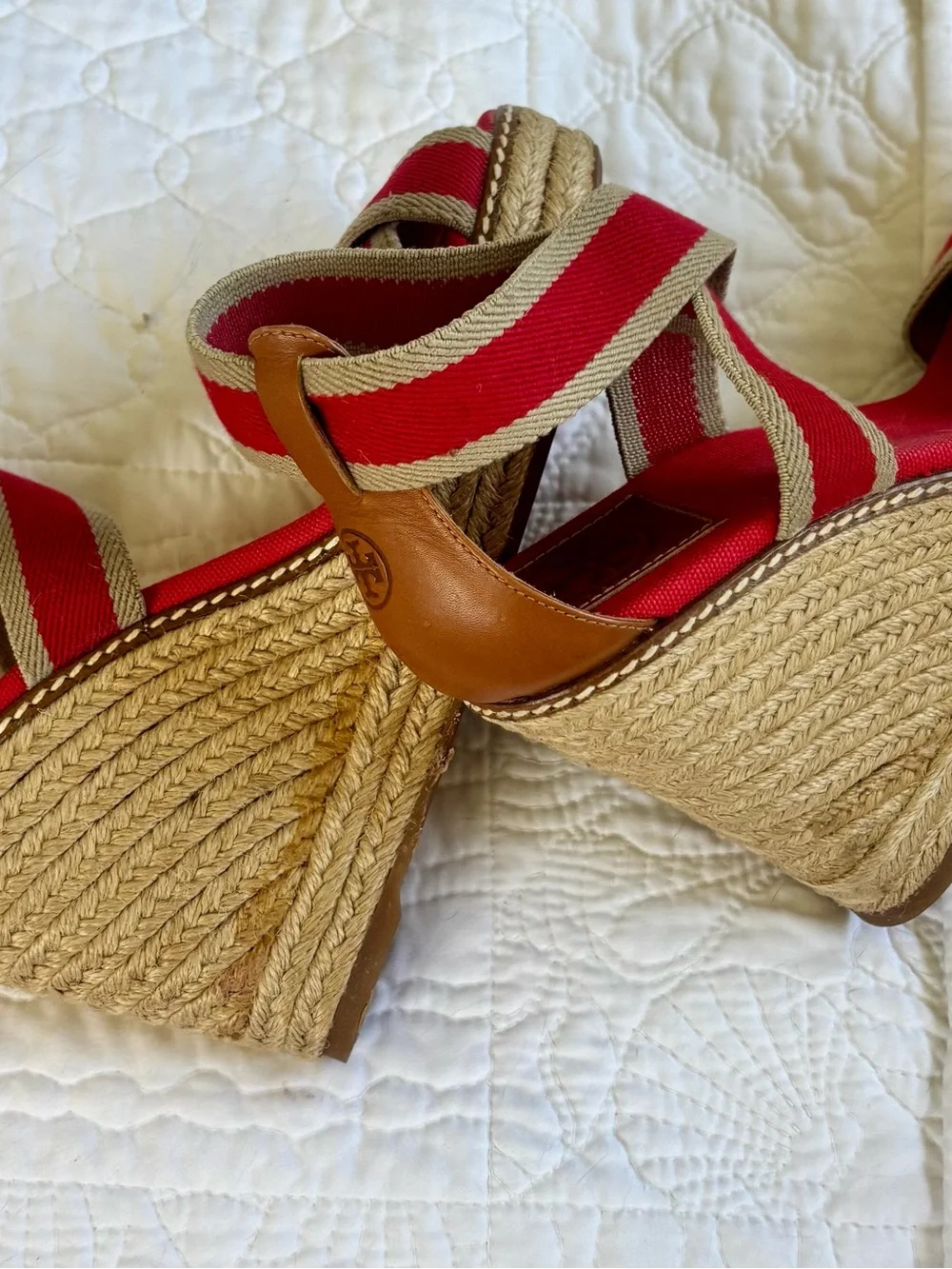 Tory Burch Adonis Espadrille Fisherman Wedge Sandals Size 9